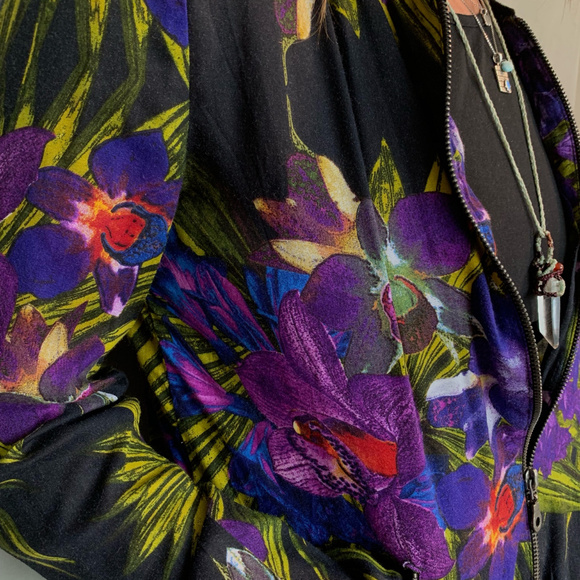 Vintage 90s Grunge Floral Fleece Track Jacket - Picture 5 of 7